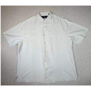 Nat Nast Men XL Cream Silk American Fit Short Sleeve Button Front Bowling Shirt